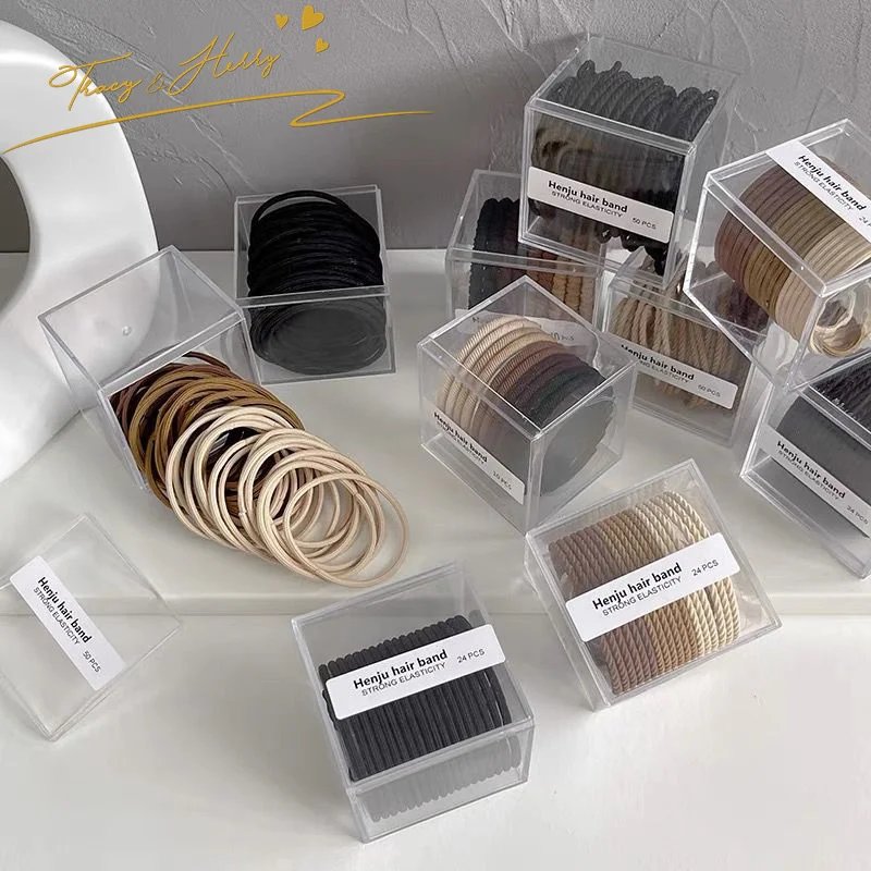 Tracy & Herry 50 Pcs High Elastic Rubber Band Hair Holder Pony Tail Candy Color Ornaments Girl Hair Bands Elastic