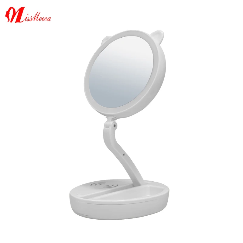 Espejo Led Touch Con Luz De Maquillaje Espejos Foldable 7X Magnifying Magnify Wireless Charging 2 Side Vanity Led Makeup Mirror