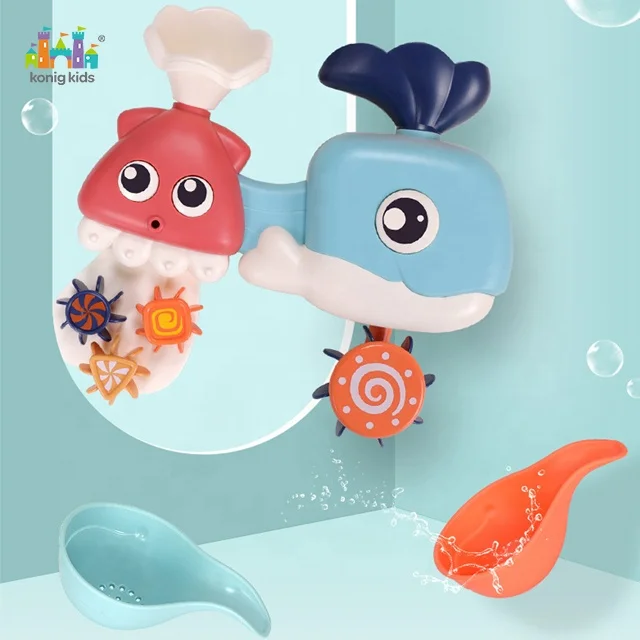 Konig Kids Plastic Toy Juguete Whale Rotating Bathtub Watering Shower Sprinkler Baby Infant to Toddler Bath Toy