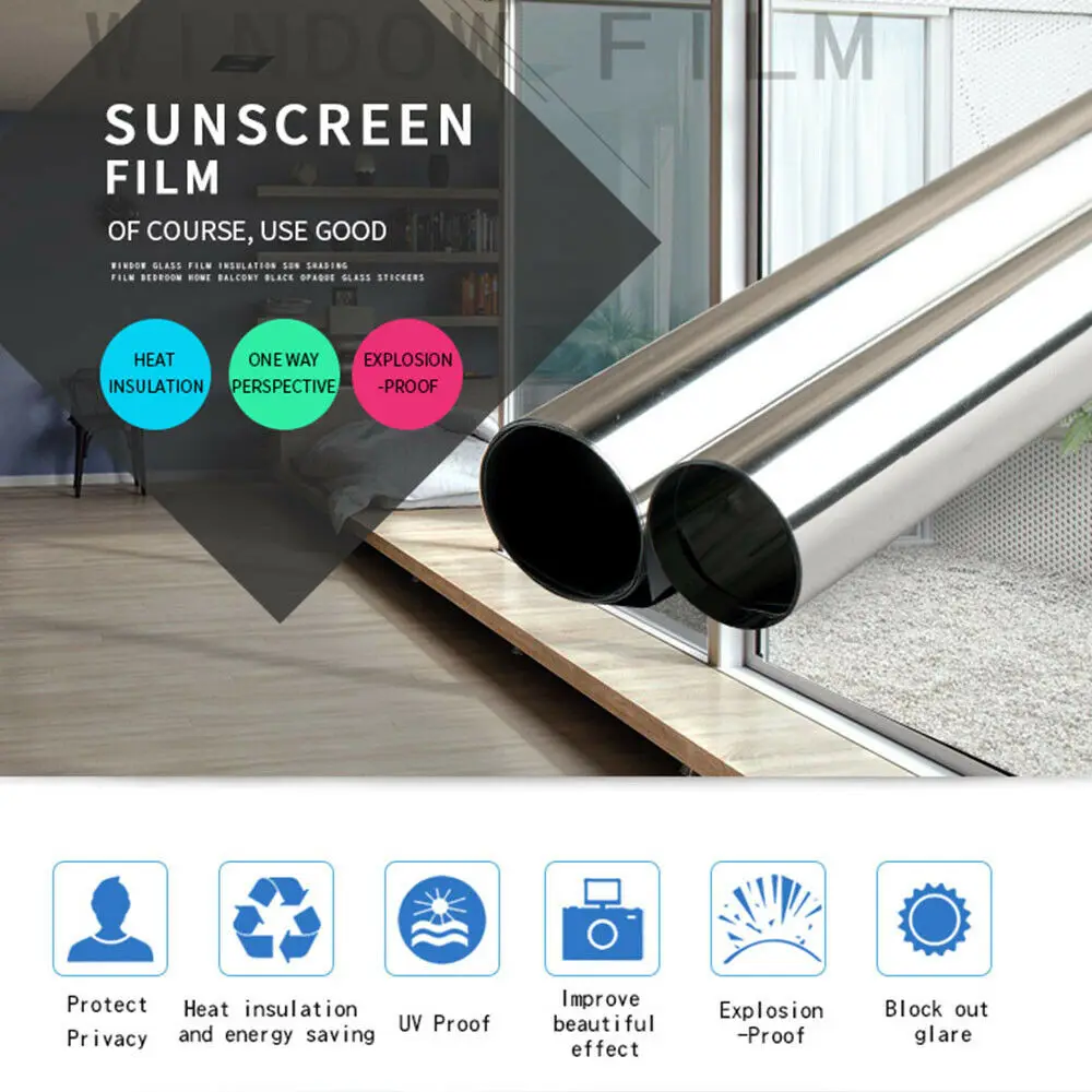 
30cm*100cm One-way Glass Self Adhesive Mirror Window Film DIY Solar Tint Reflective Insulated Foil Privacy 