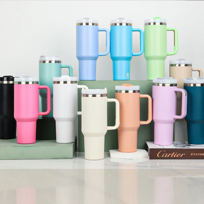 304 stainless steel large-capacity 40 oz thermos cup with handle ice bully cup with straw tumbler cup