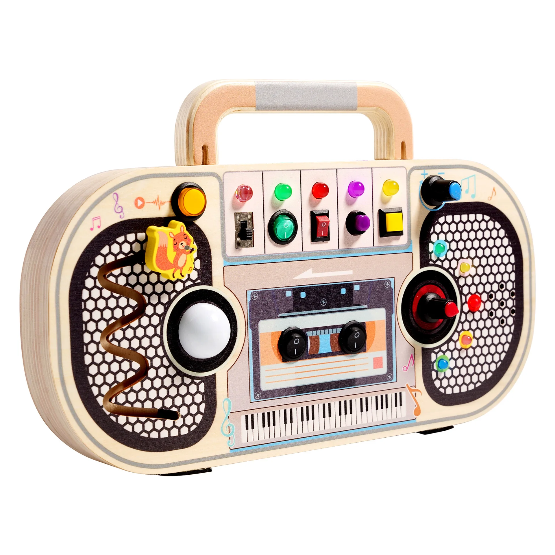 Wooden Montessori Music Toy Retro Radio Led Light Busy Board Activity Educational Travel Toys For Birthday Boys Girls Gifts