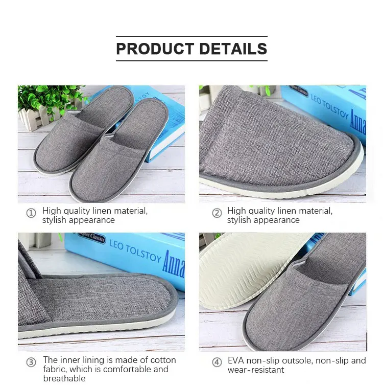 Free Sample Flax Disposable Hotel Slippers Custom Logo Non-Slip Hotel Tourism Slippers For Hotel Spa Salon