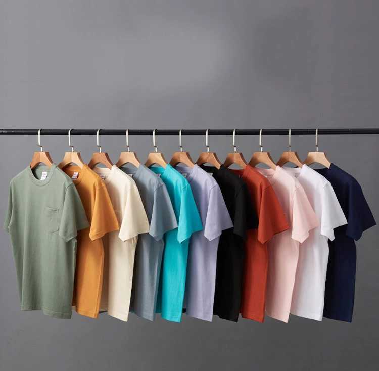 230 Gsm Карманный простой Тяжелый 100% хлопок Круглый вырез короткий рукав модная футболка унисекс