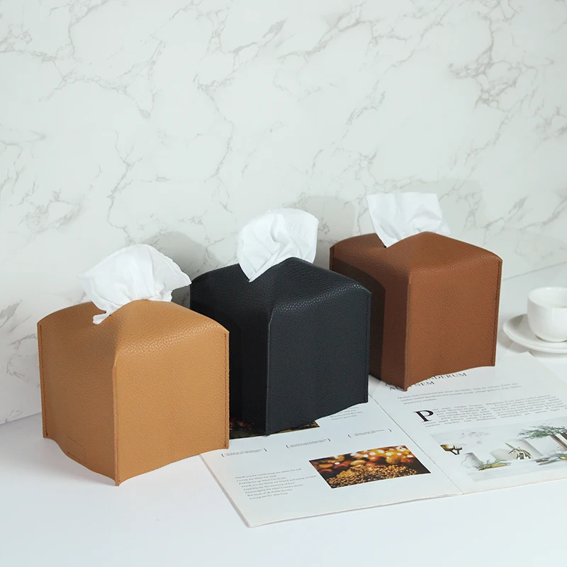 Leather Tissue Cover Square Tissue Holder Home  Office Leather Tissue Box