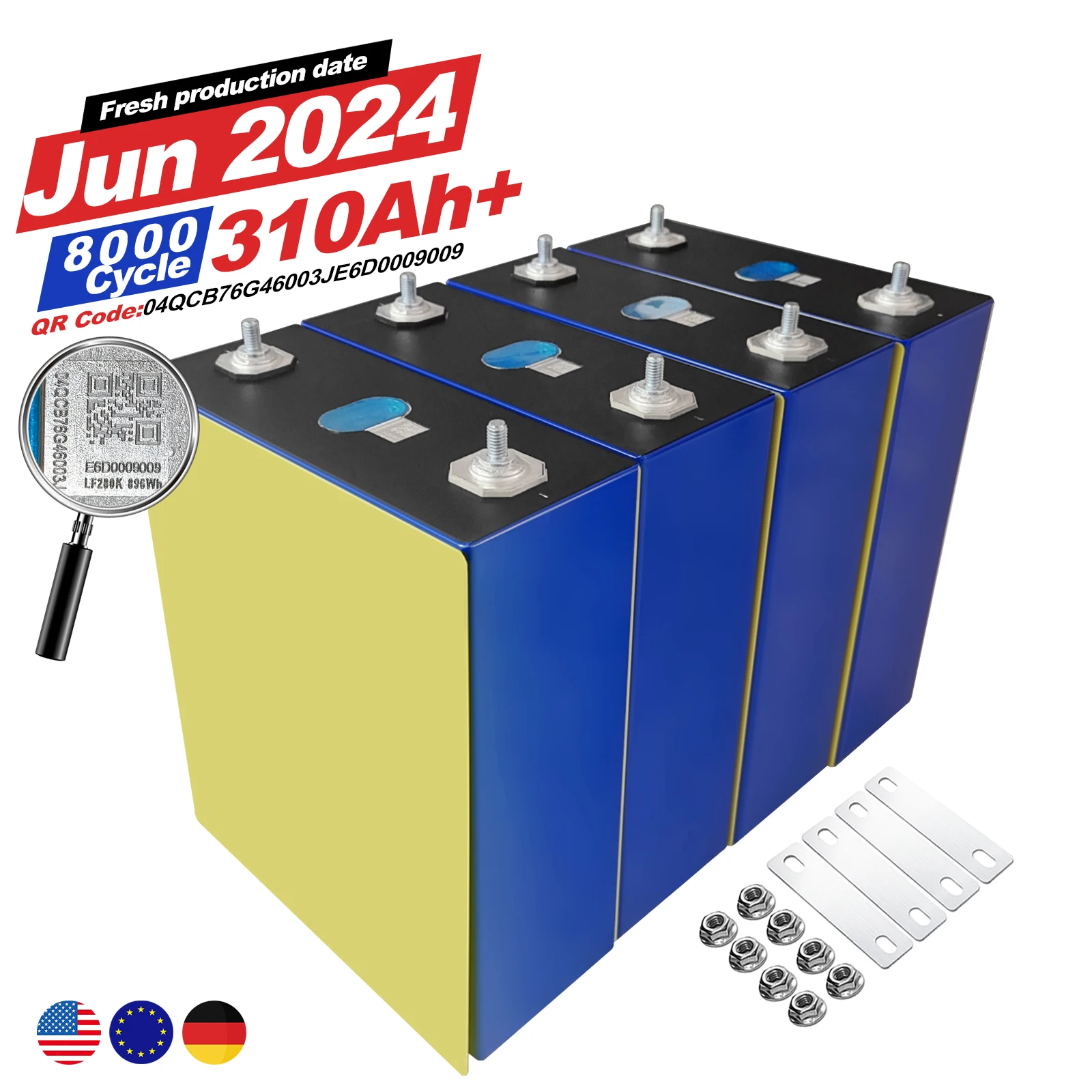 EV 3.2V Lifepo4 battery cell Grade A EU Stock 280ah 302ah 306ah 310ah 320ah 330ah 340ah lithium akku for Solar energy storage