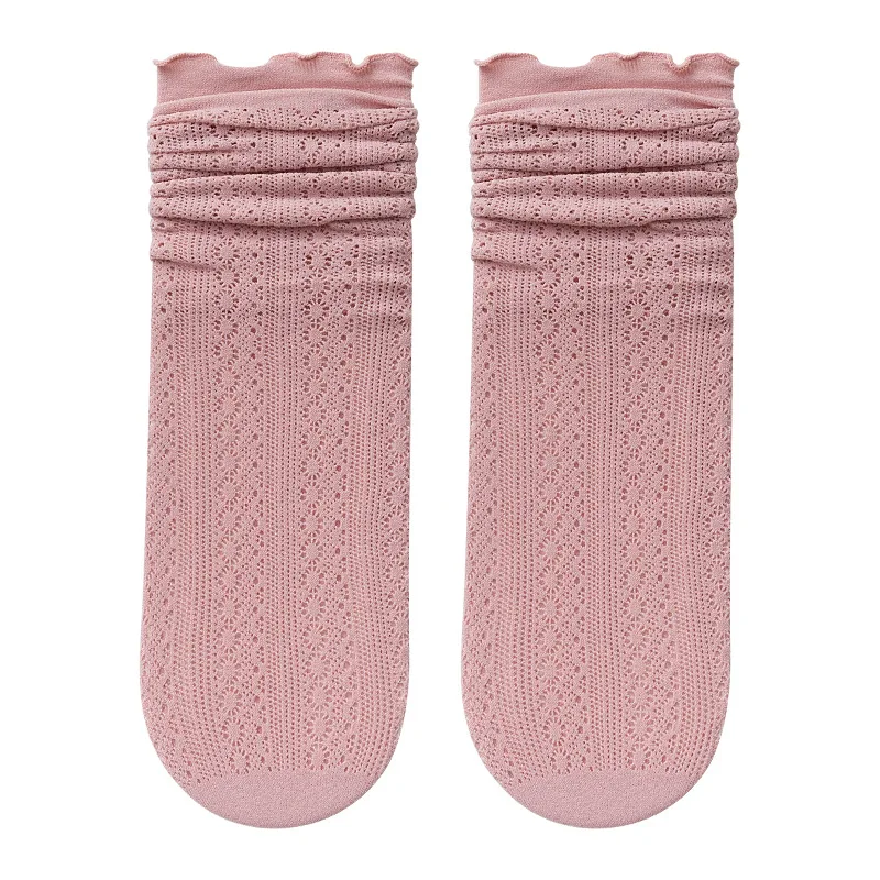 Wholesale Soft Thin Solid Color Girl Stacked Socks Adults Custom Summer Loose Stretchy Slouch Socks For Women