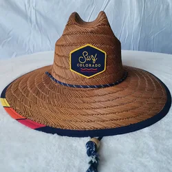 Outdoor Beach Straw Lifeguard Sun Hat with Adjustable Chin Cord