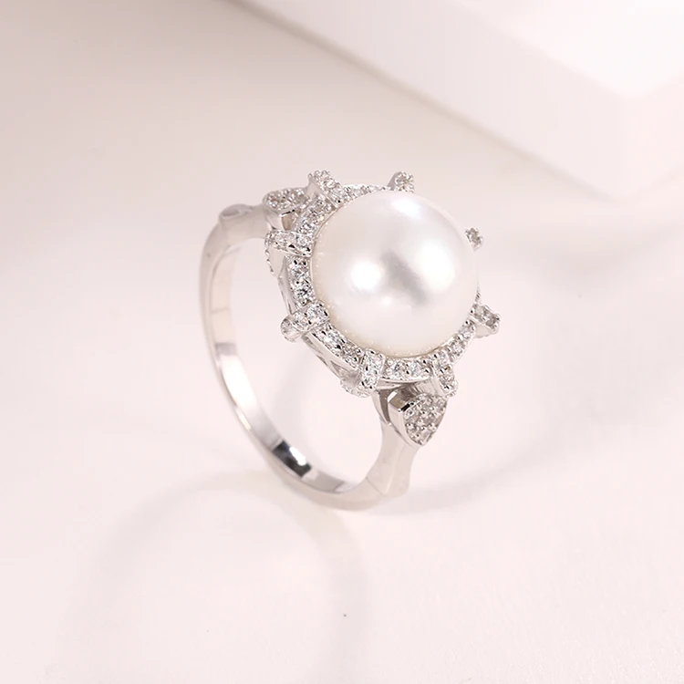 10.5-11mm 925 Jewellery Silver Zircon Rings for Women Retro Freshwater Pearl Ring Sterling Silver Fresh Water Pearl CLASSIC
