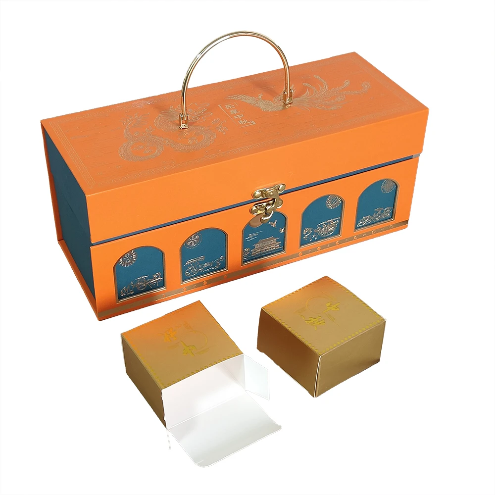 6 8 Cardboard Packing Printed Fancy Premium Luxury Brand Biodegradable Mooncake Box Gift With Carry Bag