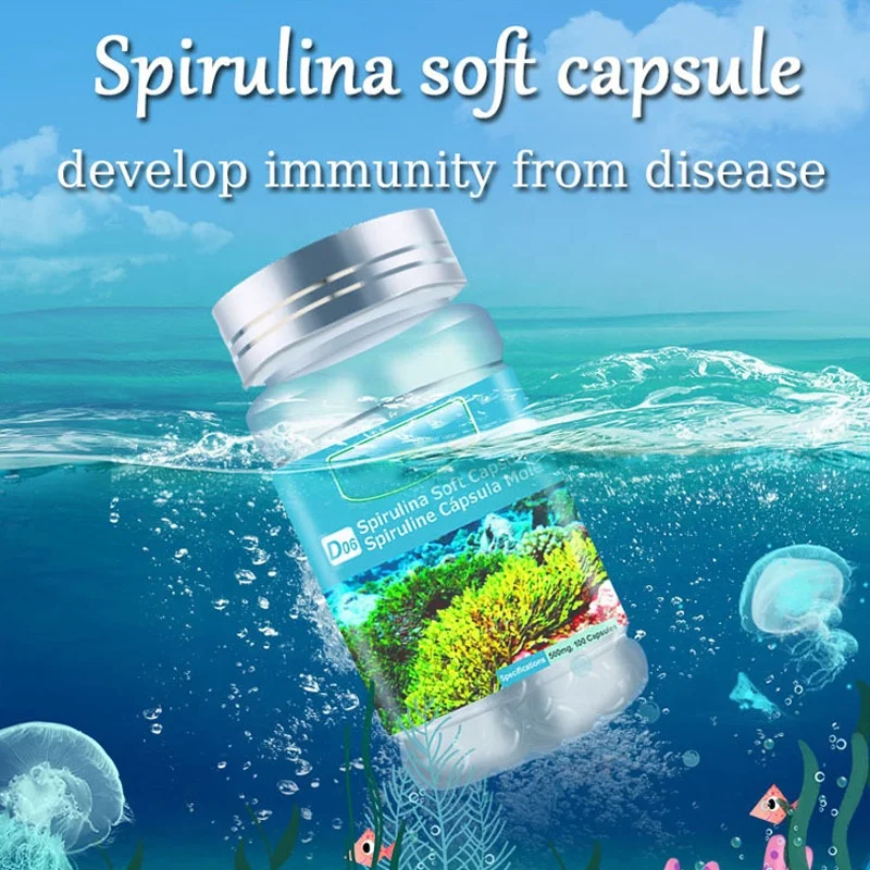 Own brand 500mg natural food spirulina soft capsules improve immunity improve sleep regulate blood lipids spirulina soft capsule