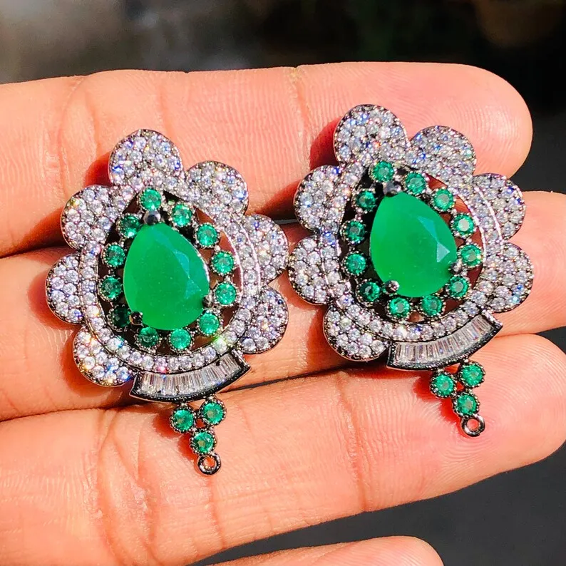 Magnificent Natural Green Emerald Dangle Earrings Luxury Handcrafted Masterpiece 925 Sterling Silver Top Quality Jewelry