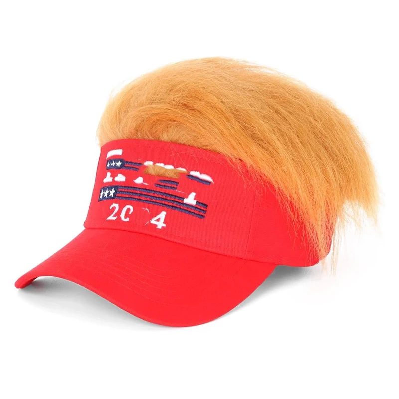 Wholesale  5 Panel Embroidery Logo MAGA Make America Great Again Hat Custom Red Baseball Cap With Wig