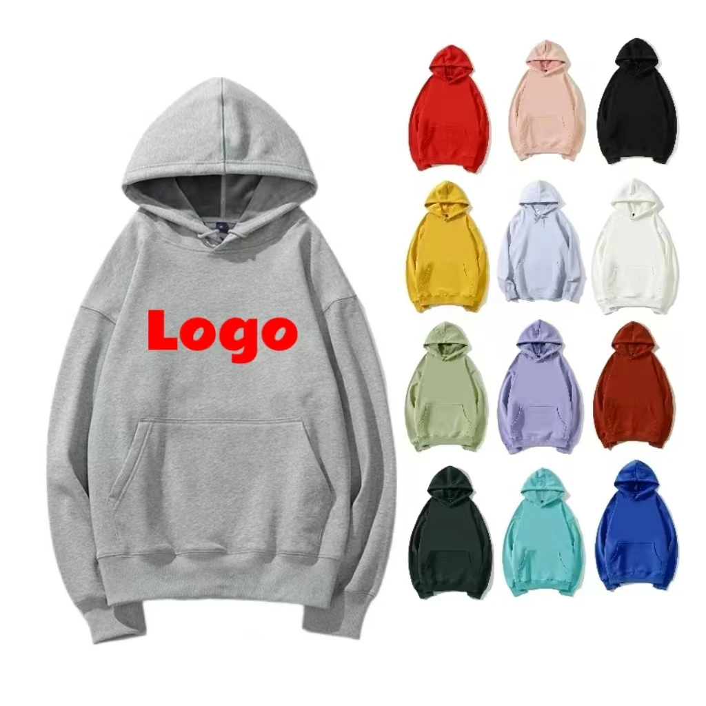 Custom Logo Solid Pullover Basic Cotton Polyester Unisex Hooded Sweatshirt Hoodies Oem Blank Casual Knitted Fabric 100% Cotton