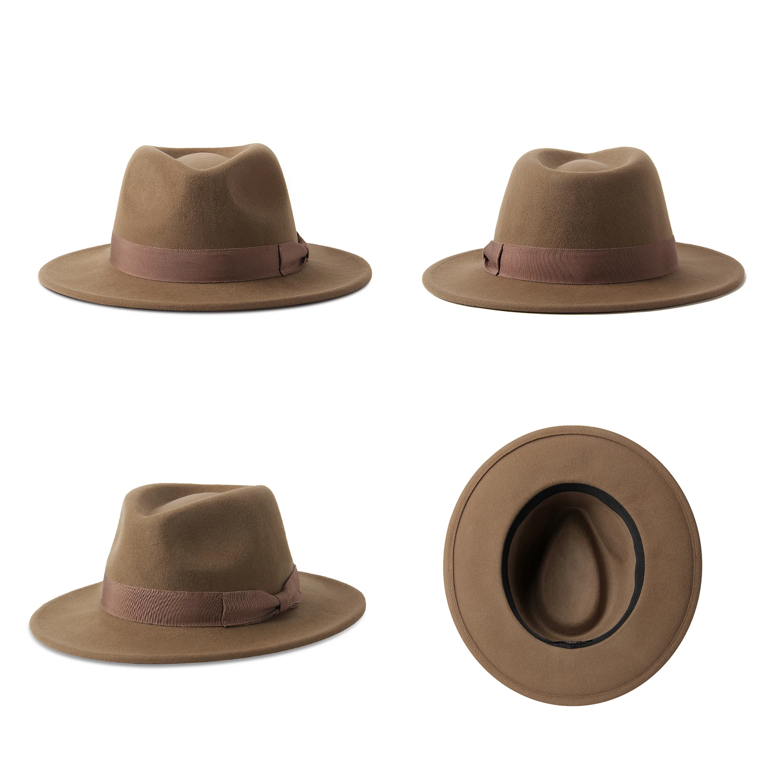 High quality multi color 100% wool felt hat wide brim fedora hats wholesale felt hat with band