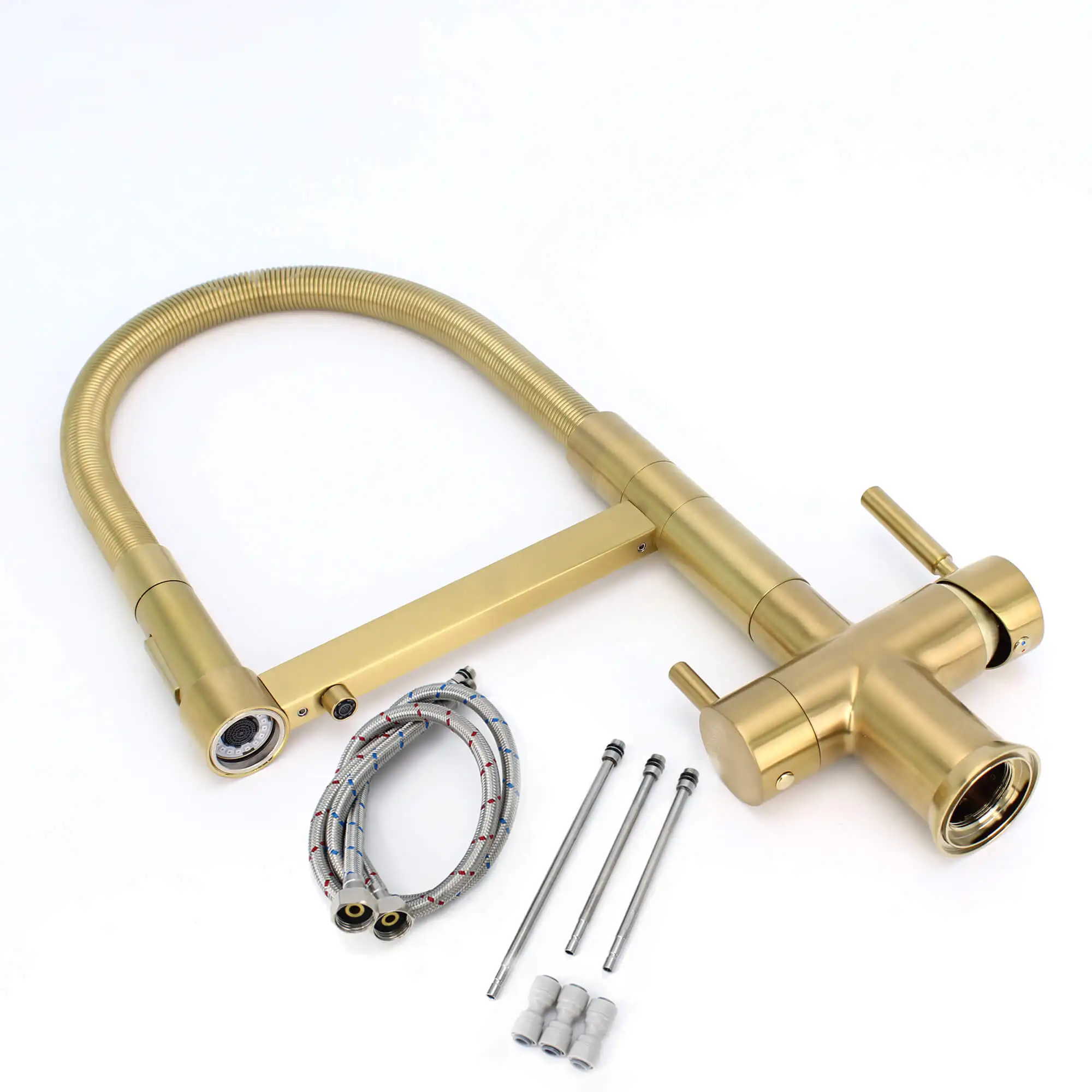 DOGO NEW Design Satin Golden  Soda Filter Chiller Water 5 Way Mixer Water Tap  AISI 304 SS Kitchen Pull Out 5 Way RO Tap