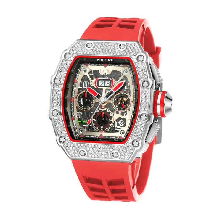 Pintime Fashion Wholesale Boys Cheap Multifunction Watch Wrist Chronograph Skeleton Quartz Watches for Men