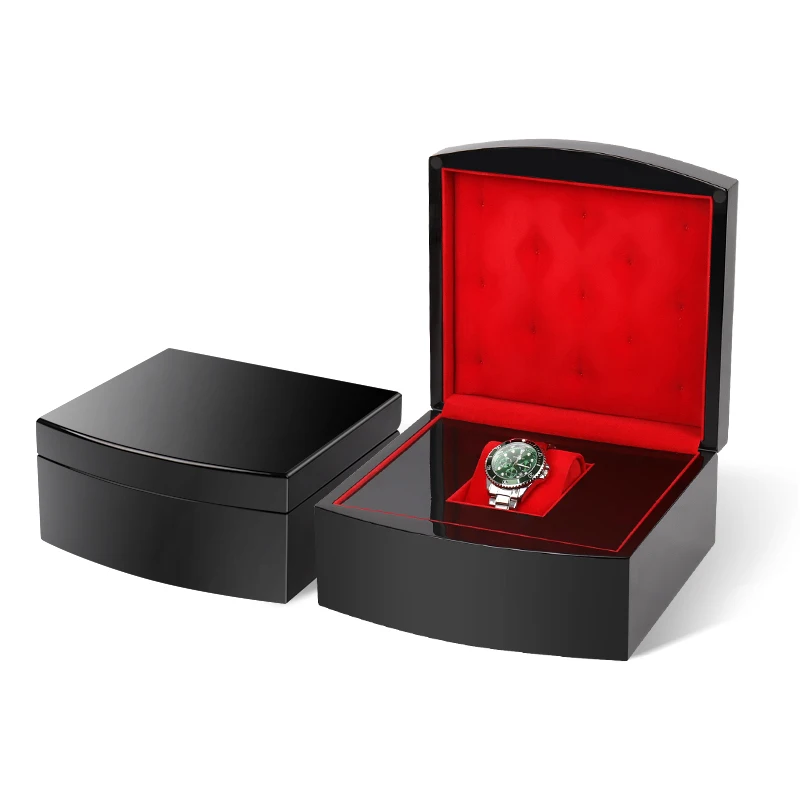 SUNDO Black piano finish wood watch box watches storage case Red velvet inner gloss wooden single watch box for gift