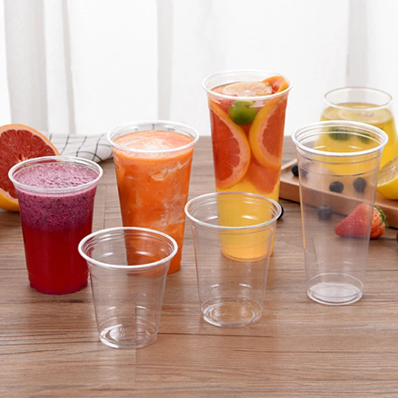 Custom 12 16 20 24 32 OZ Printed Clear Disposable PET Plastic Cups Milkshake boba Juice Beer coffee Cup Cold drinks cup with lid