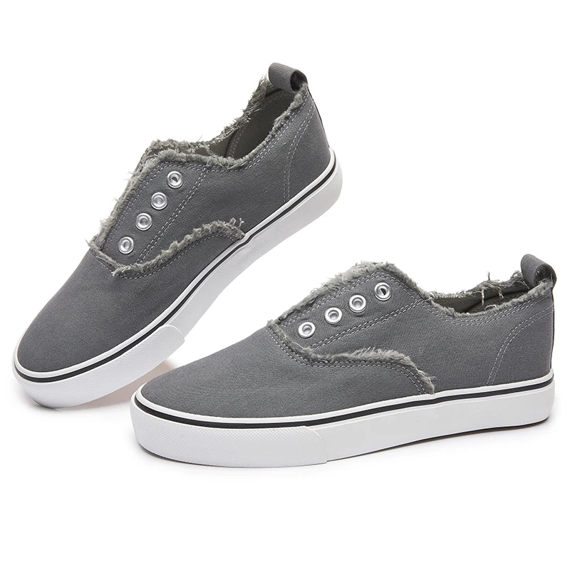 OEM Unisex Burr Walking Style Rubber Canvas Shoes No Shoelace Elastic Belt Custom Upper Canvas Flat Shoes