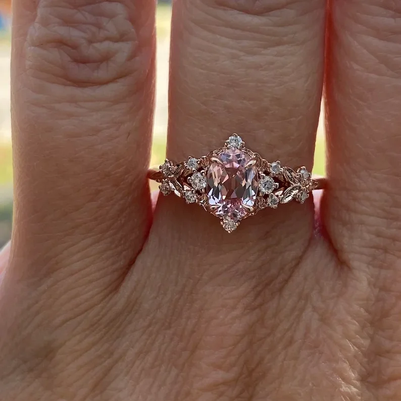 Hailer Jewelry Luxury Vintage 18k Rose Gold Ring 5ct Pink Oval Sapphire Engagement Ring For Women