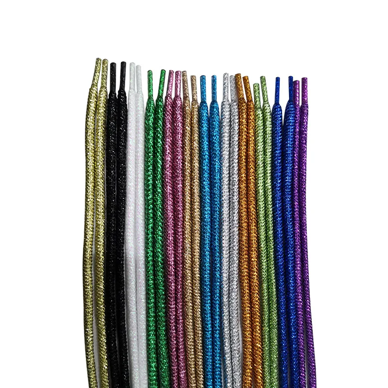 Shoelace Maker Wholesale 115cm Rainbow Shiny Bling Glistening Metallic 5mm Thick rope round shoelaces For sneakers Casual Shoes
