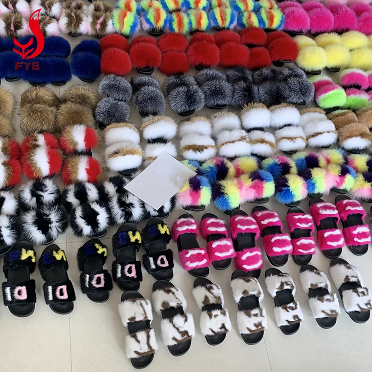 Factory high quality custom design black real mink fur slides for women and kids