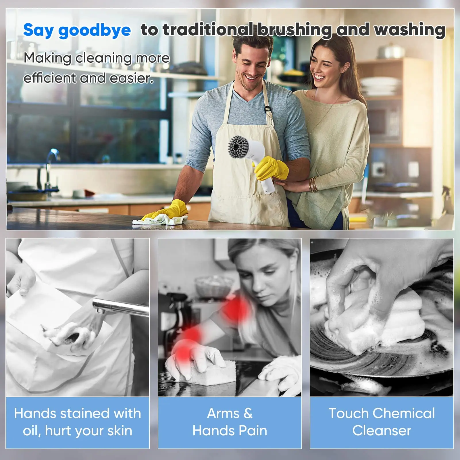 Electric Cleaning Brush Portable Handheld Scrub with 4 Replaceable Heads for Bathroom Tile Floor Bathtub