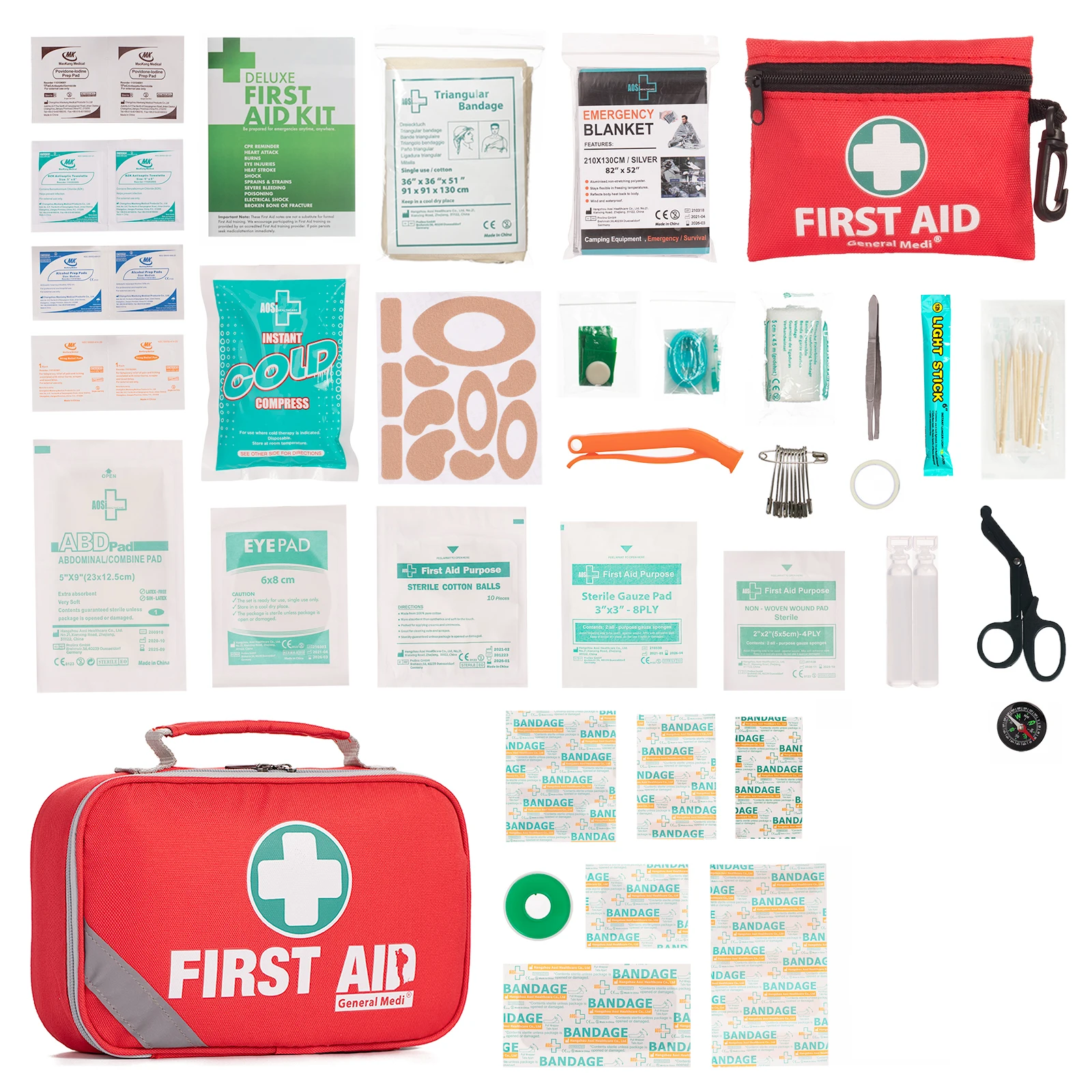 CE Top Selling 258 Pieces Tactical First Aid Kit Include Mini Red First Aid for Travel Vehicle Outdoor Camping Aid Kit