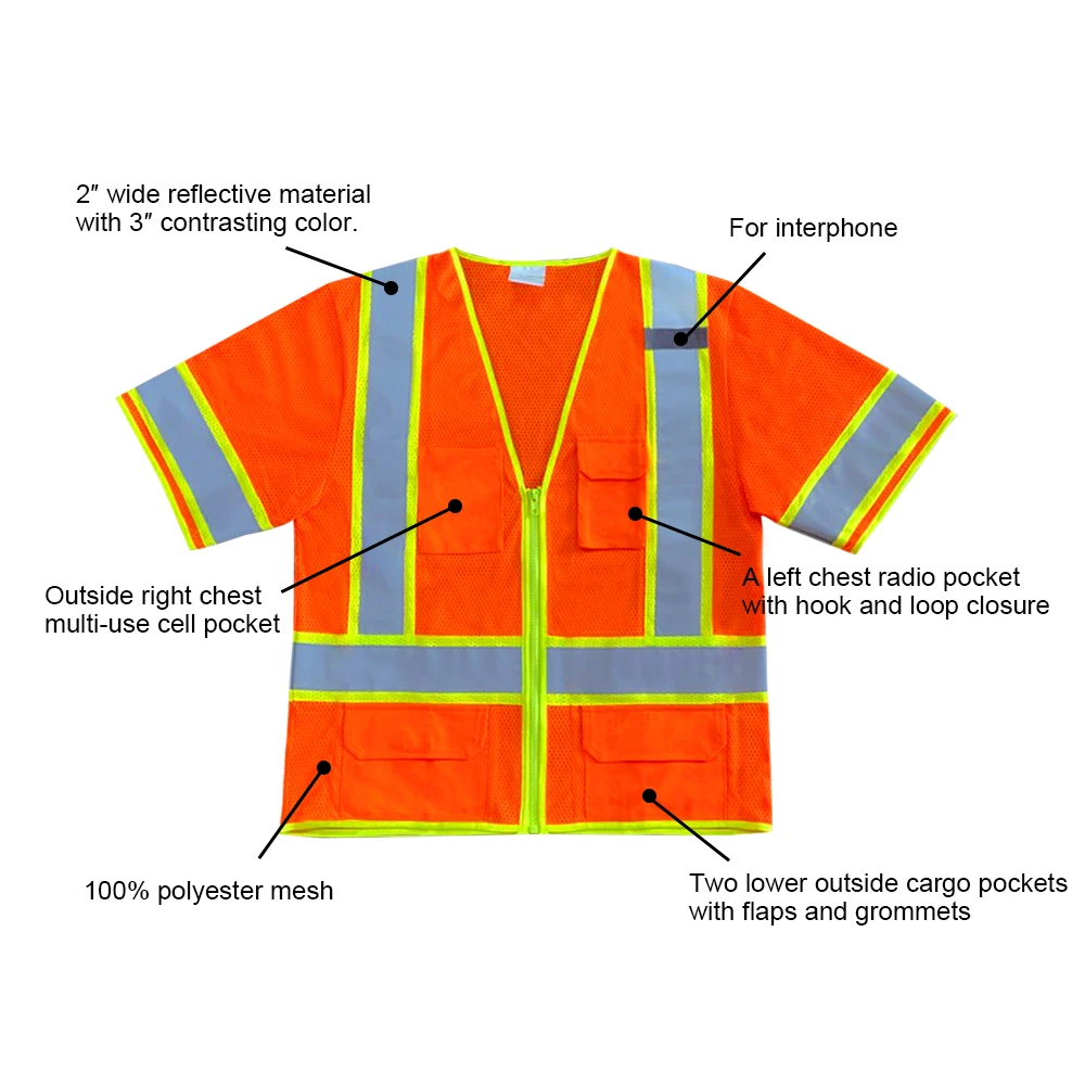 Construction Customised Wholesale High Visibility Safety Vest Custom Logo Work
