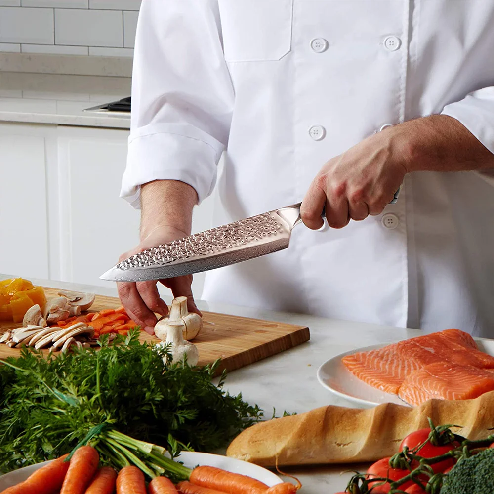 Unique japanese kitchen damascus chef knives set making chopping sharpest German carbon steel blank knife custom logo