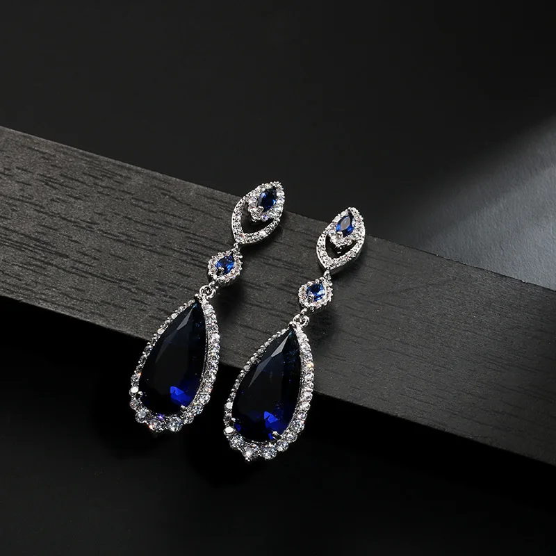 Multicolor party wedding zircon bridal gemstone chandelier long dangle silver fashion Drop Earrings for women 2020