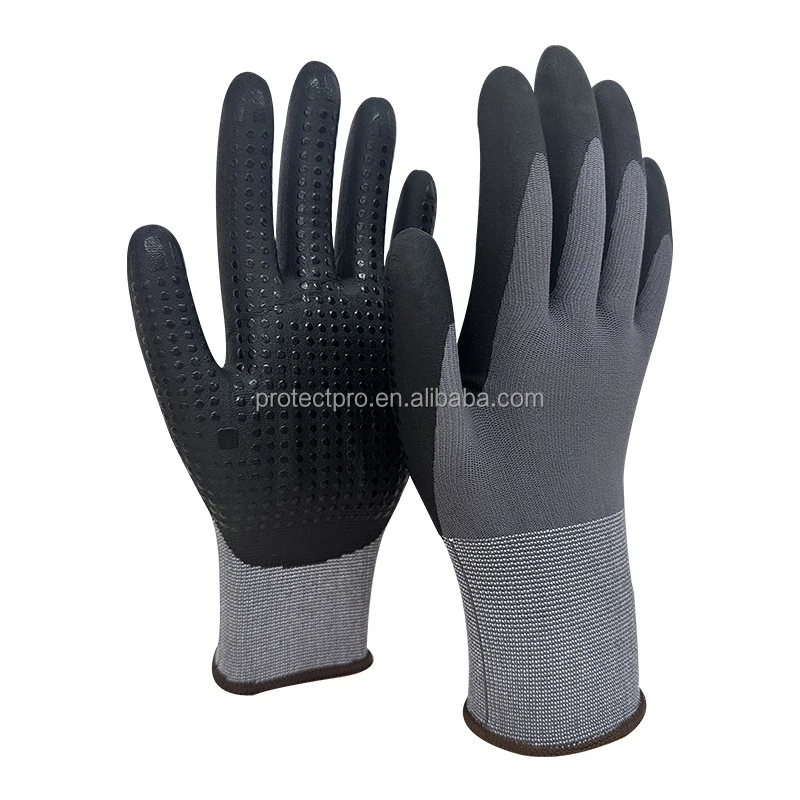 Custom Gardening Gloves Nylon Spandex Nitrile Foam PVC Dotted Safety Work Gloves for Men