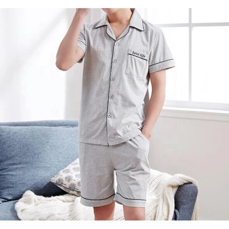 Summer short sleeve cotton top and cheap mens satin pajamas