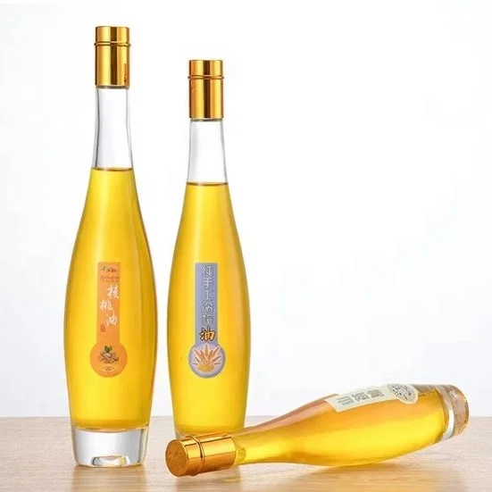 fancy clear round kitchen glass olive oil bottle small glass bottles for oils with golden lids