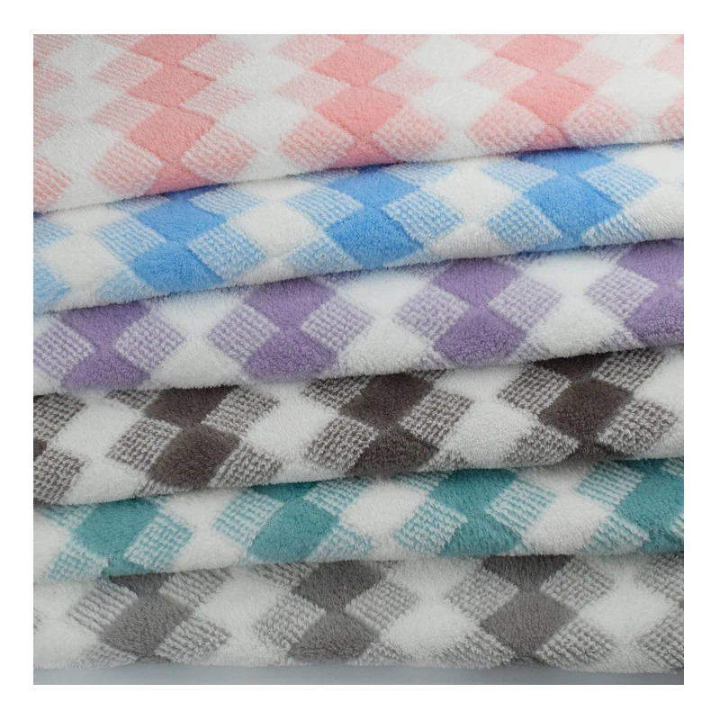
New microfiber rhomboid plaid polyester coral velvet water-absorbing dry hair towel bath towel blanket home wear fabric 