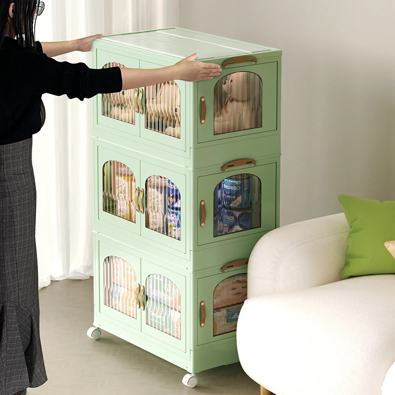 China Factory OEM Online Shopping Magnet Three Door Open Collapsible Foldable Plastic Storage Boxes With Wheels