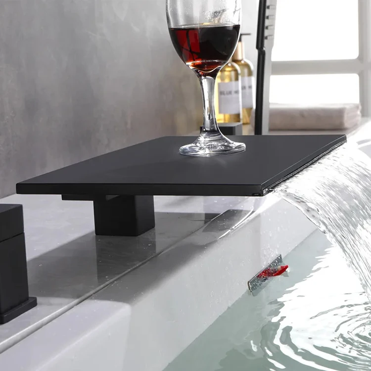 Modern Design Solid Copper Bathtub Waterfall Faucet Shower Set Spout Bathtub Mixer with Hand Spray for Bathroom