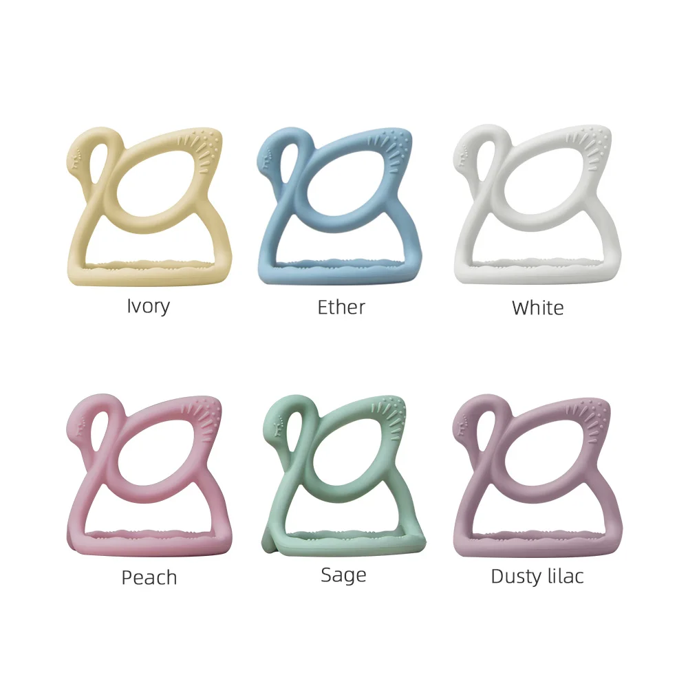 New Swan Shape BPA Free Easy to Hold 100% Food-Grade Never Drop Silicone Teether Toy for Baby