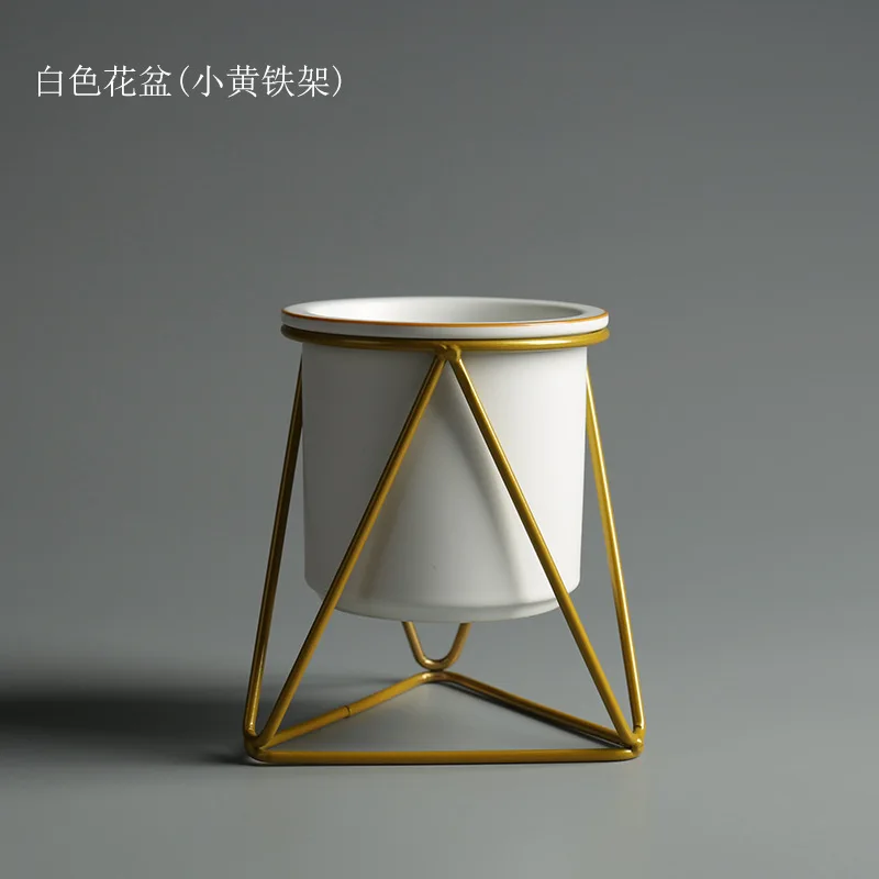 Nordic Succulent Simple Iron Frame Ceramic Hydroponic Green Plant Flower Pot Stand