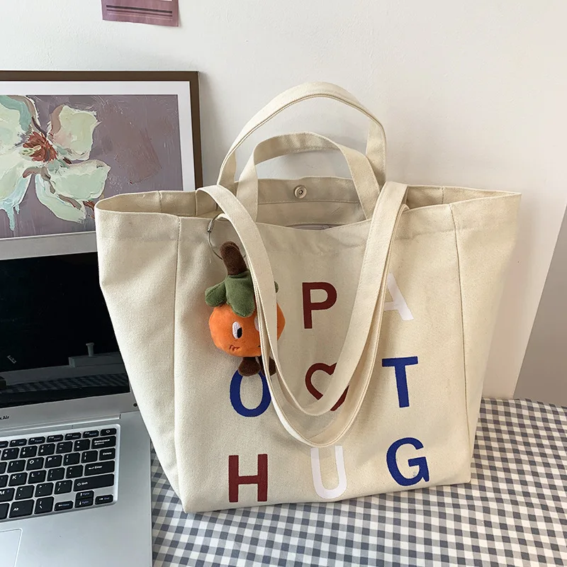 New Korean Canvas Bag Female Class College Student Large Capacity Book Tote Bag One Shoulder Canvas Bag