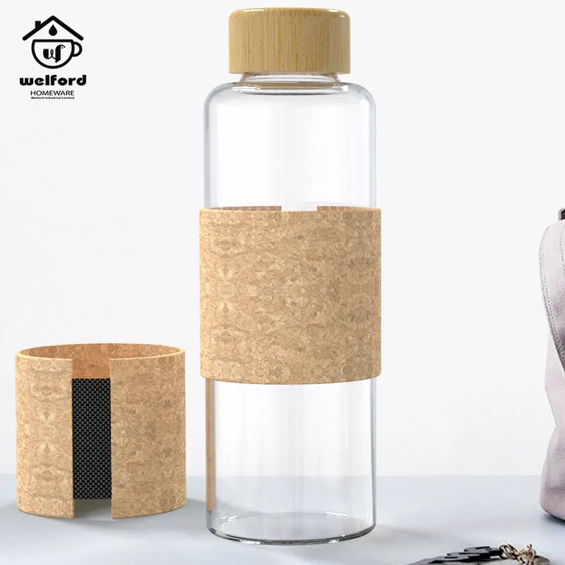 
WF-DK-GL08 cork Drinking water bottle glass bottle Carafe Bamboo Wooden cover 