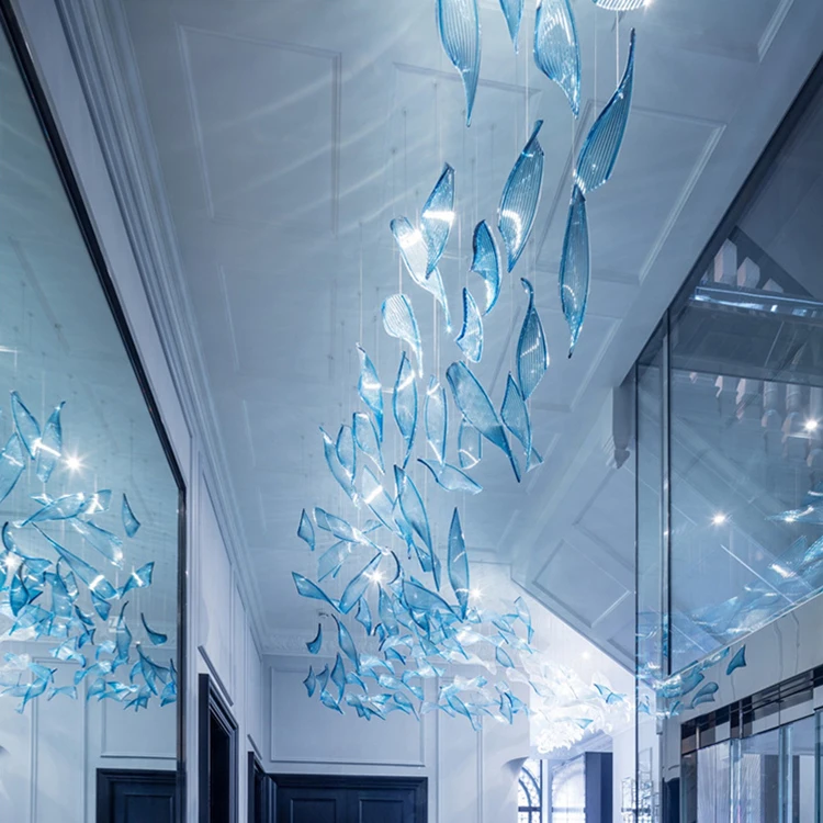 European Style Blue Ribbon Design Banquet Club Wedding Large Luxury Hanging Led Chandelier