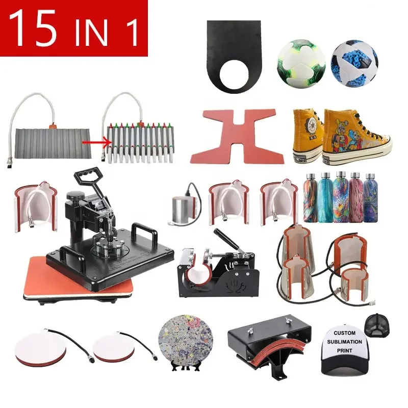 RubySub Double Display 15 in 1 Combo Heat press Machines for Mug/Tshirt/Shoe/Plate/Pen/Ball