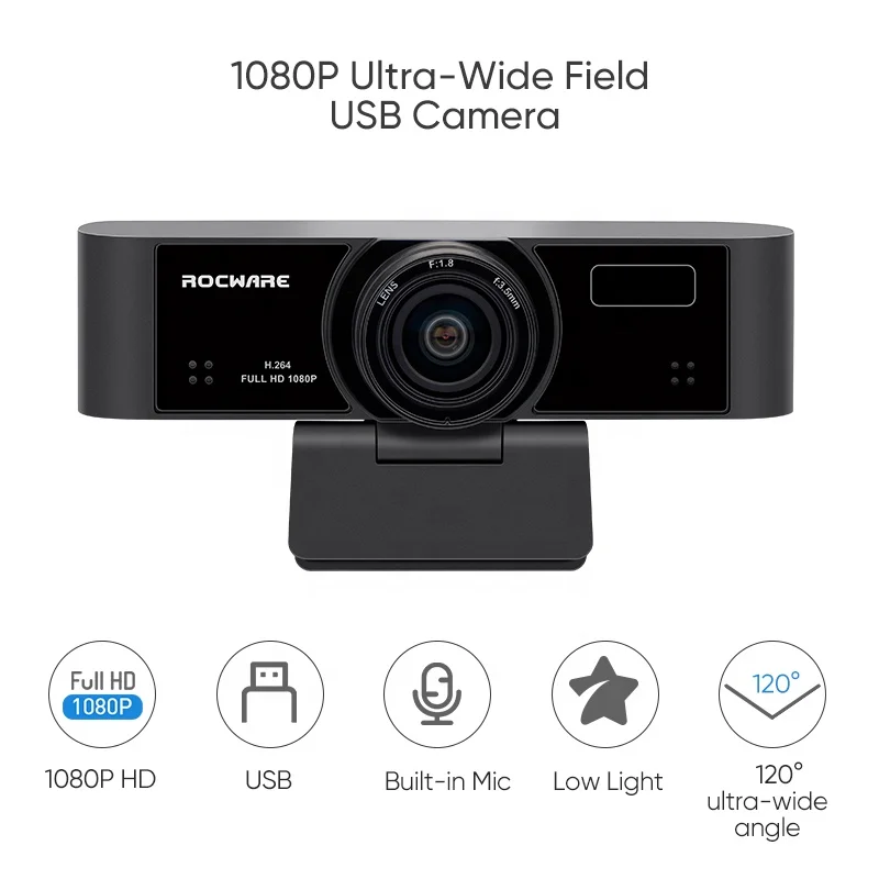 Rocware 1080P USB компьютерная веб-камера с микрофоном крышка конфиденциальности для рабочего
