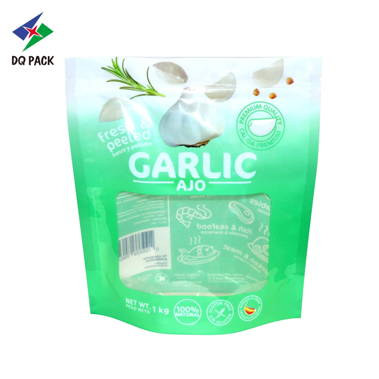 DQ PACK Factory Price  custom printed 3LB garlic food packaging bag stand up pouch with valve
