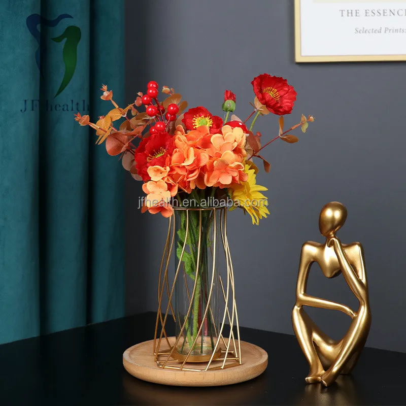 Simple wrought iron geometric vase ornaments home decoration transparent glass dried flower flower arrangement vase