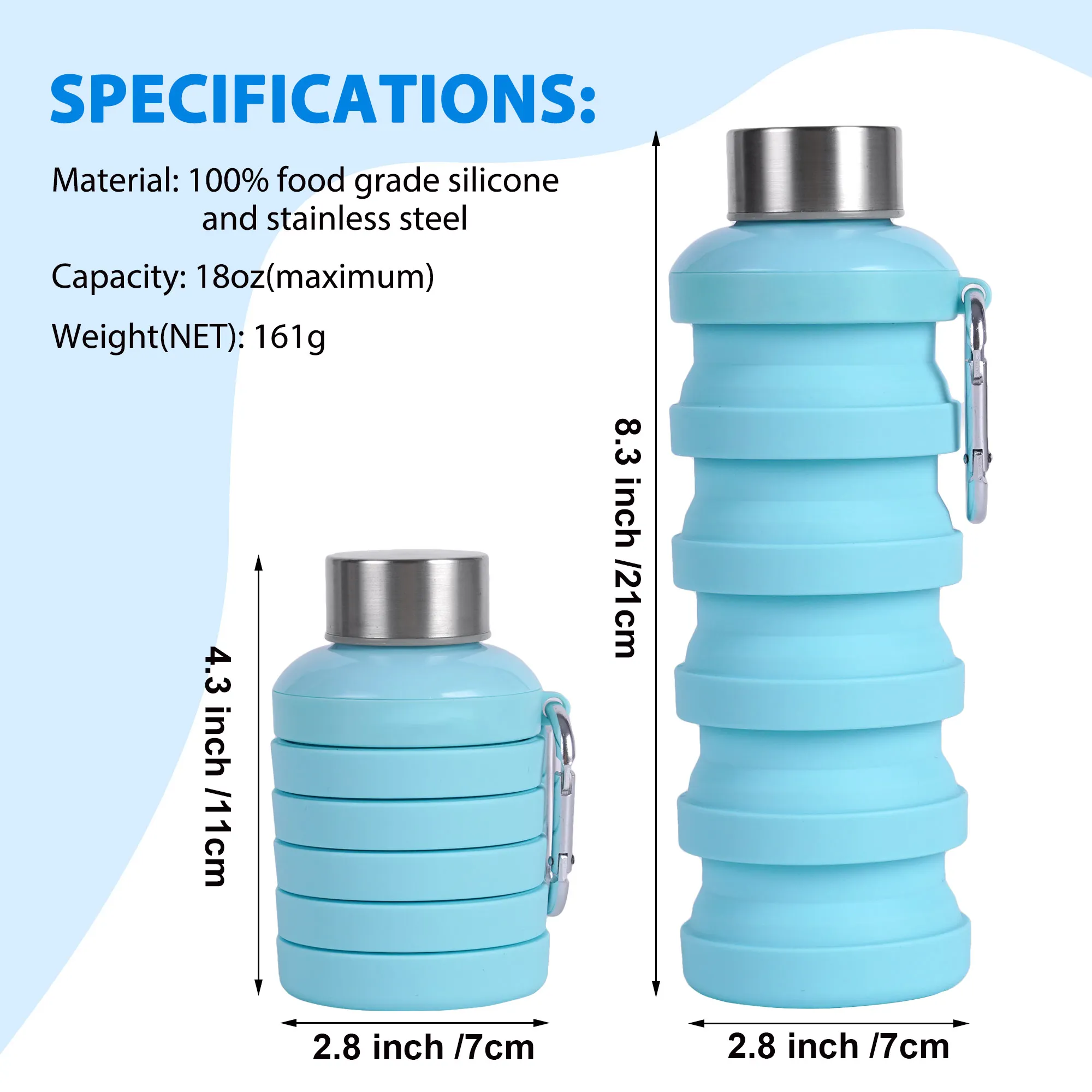 Fold Silicone Collapsible Travel Drink Squeeze Gym Water Bottles With Lid For Outdoor