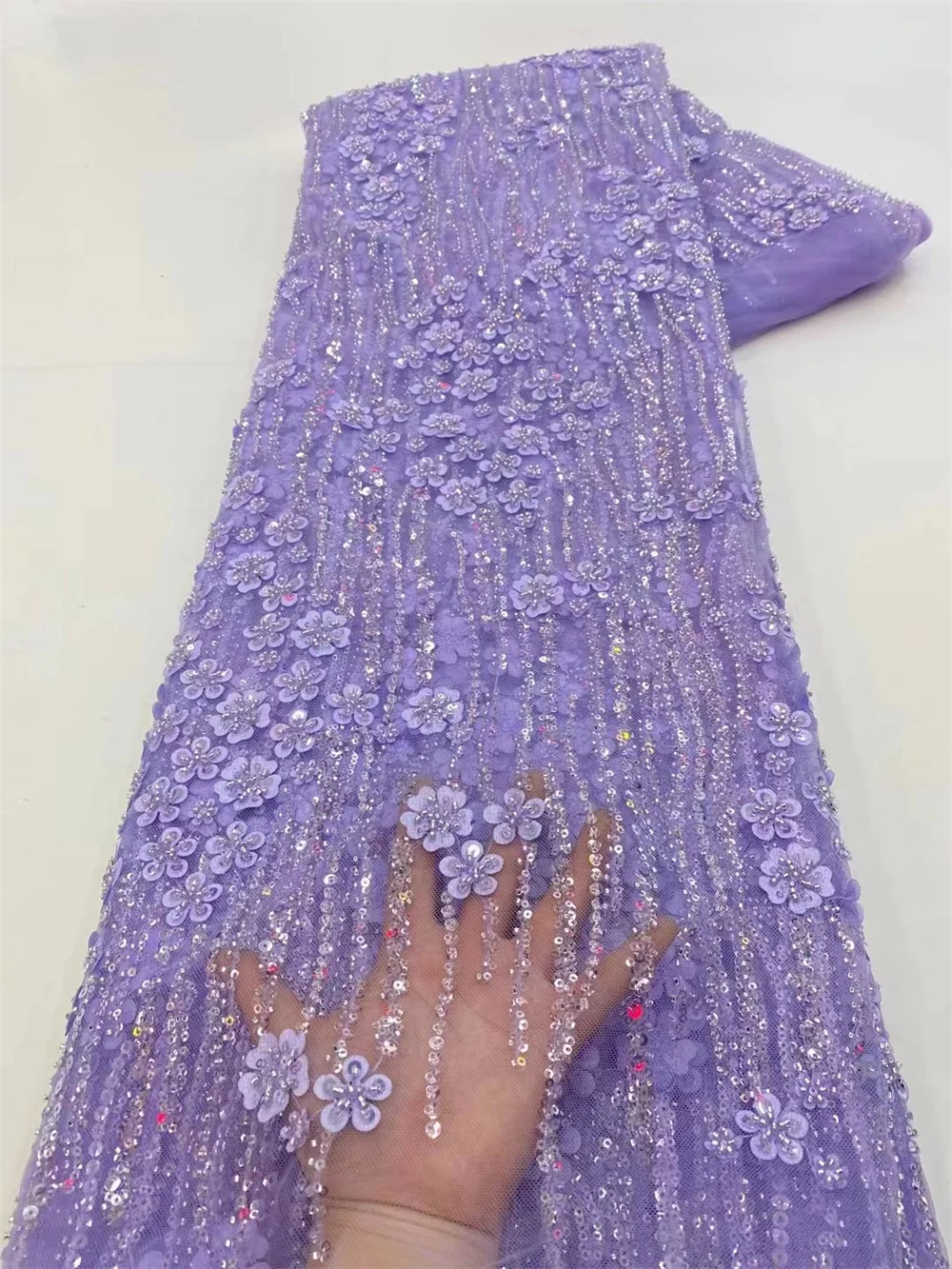 NI.AI Beautiful Sequence Net Lace African Lace Fabric Wedding Dress Lace With Beaded