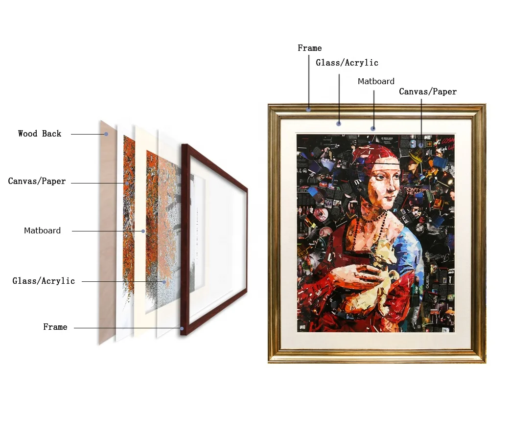 High Gloss Modern White Wood Framed Wall Hanging Decor Abstract Pink Paper Wall Art Prints for Hotel